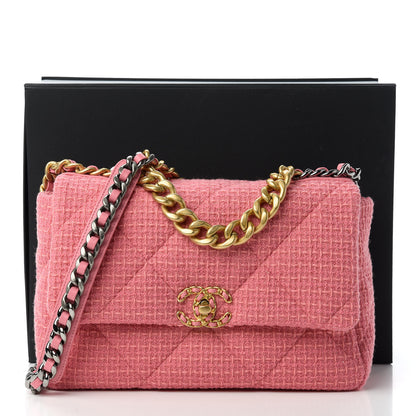 Chanel Metallic Tweed Quilted Large Chanel 19 Flap Pink 11 of 12