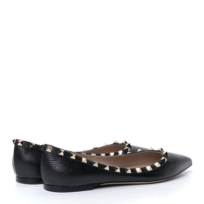 Valentino Garavani Pebbled Calfskin Rockstud Ballerina Flats 38.5 Black 3 of 8