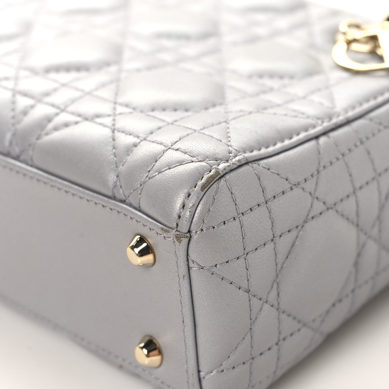 Christian Dior Metallic Lambskin Cannage Mini Lady Dior Grey 10 of 14