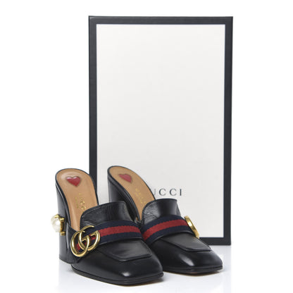 Gucci Malaga Kid Web Pearl Embellished Peyton High Heel Mules 36 Black 10 of 10