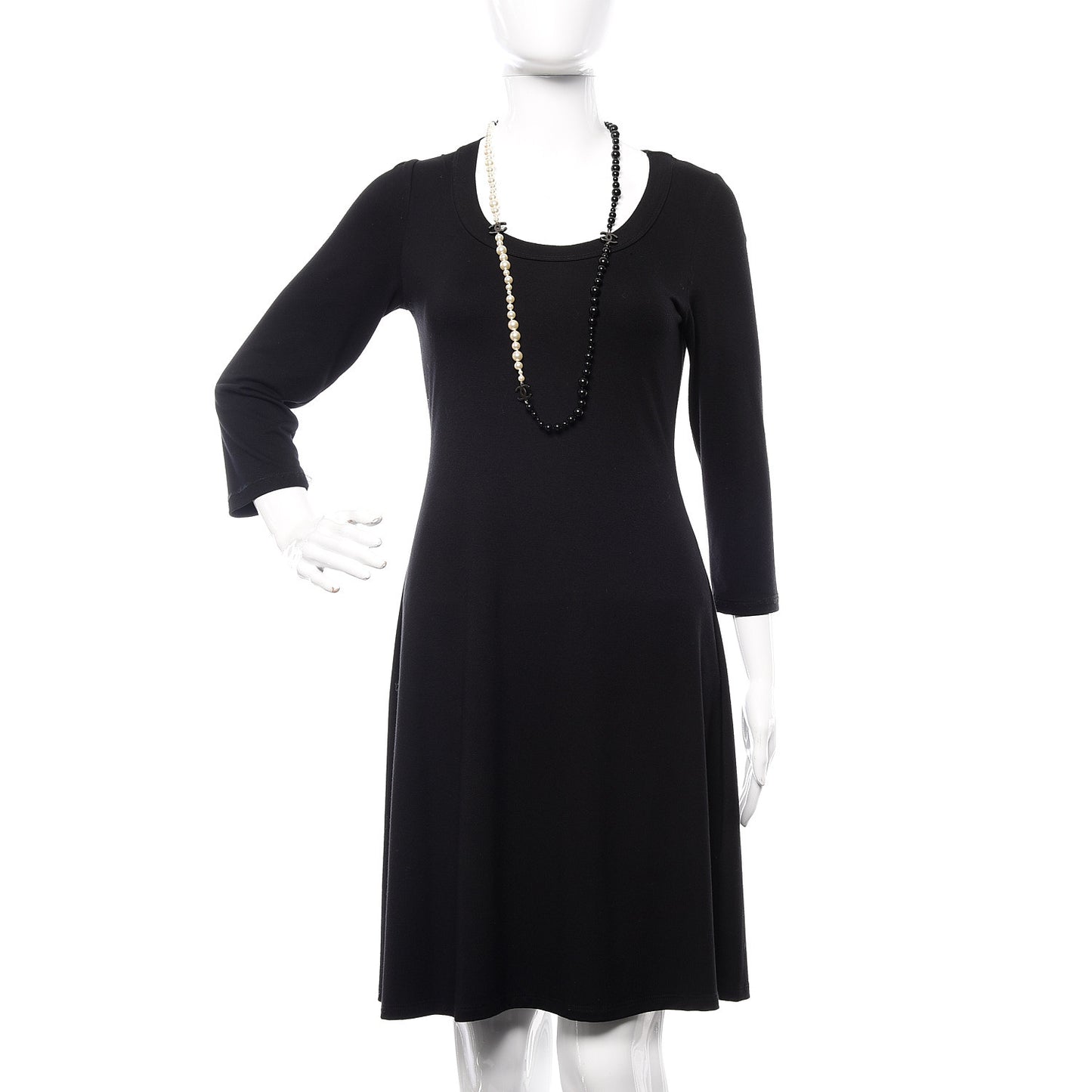 Pearl Beaded CC Long Necklace Black