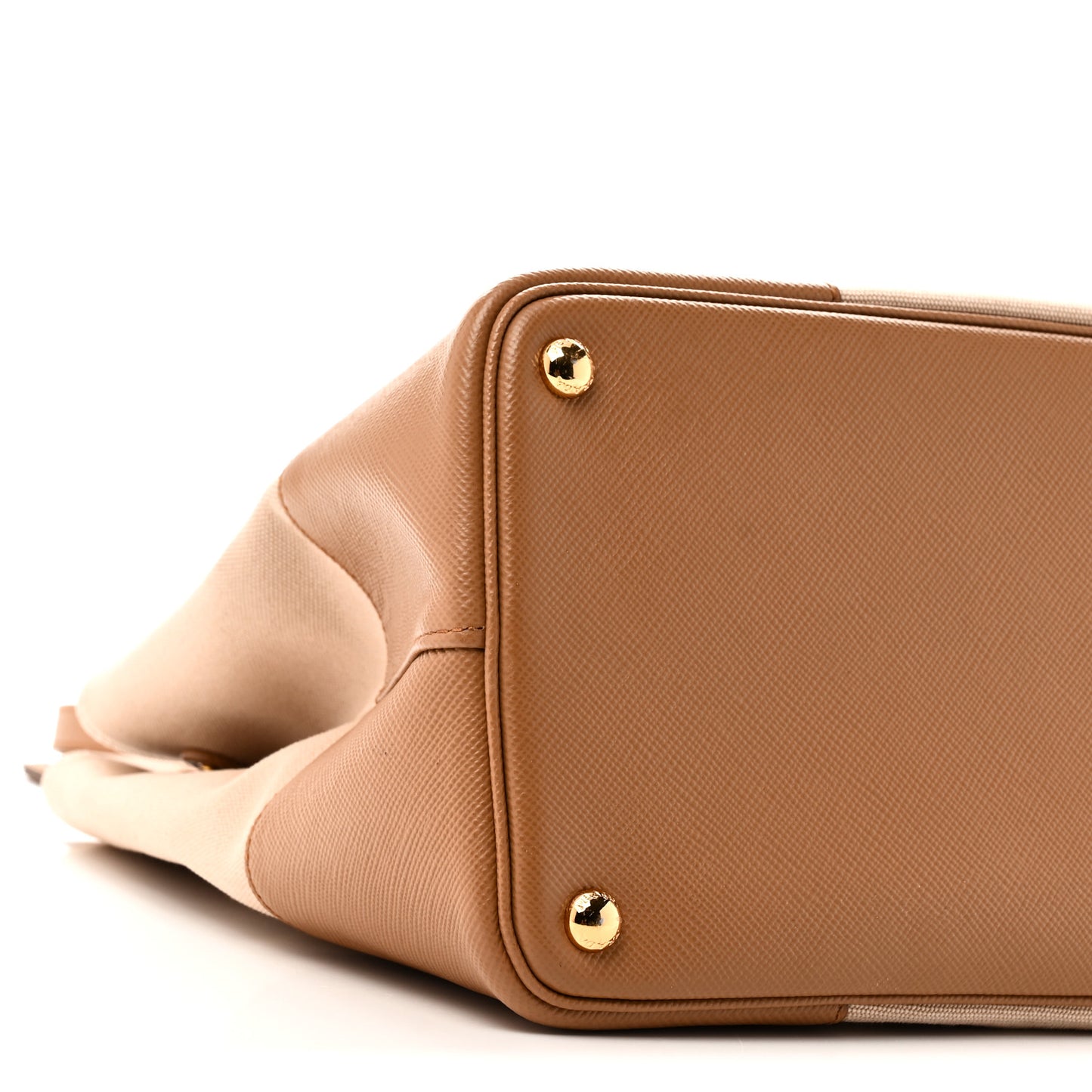 Canvas Saffiano Cuir Calfskin Top Handle Tote Beige