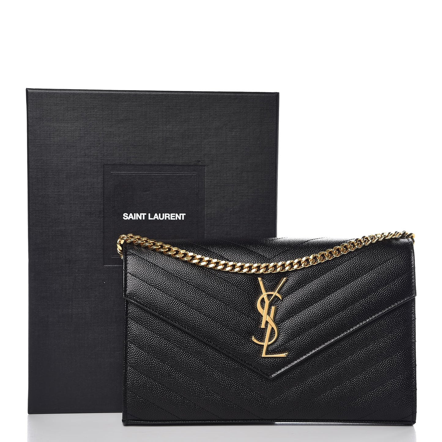 Grain De Poudre Matelasse Chevron Monogram Chain Wallet Black