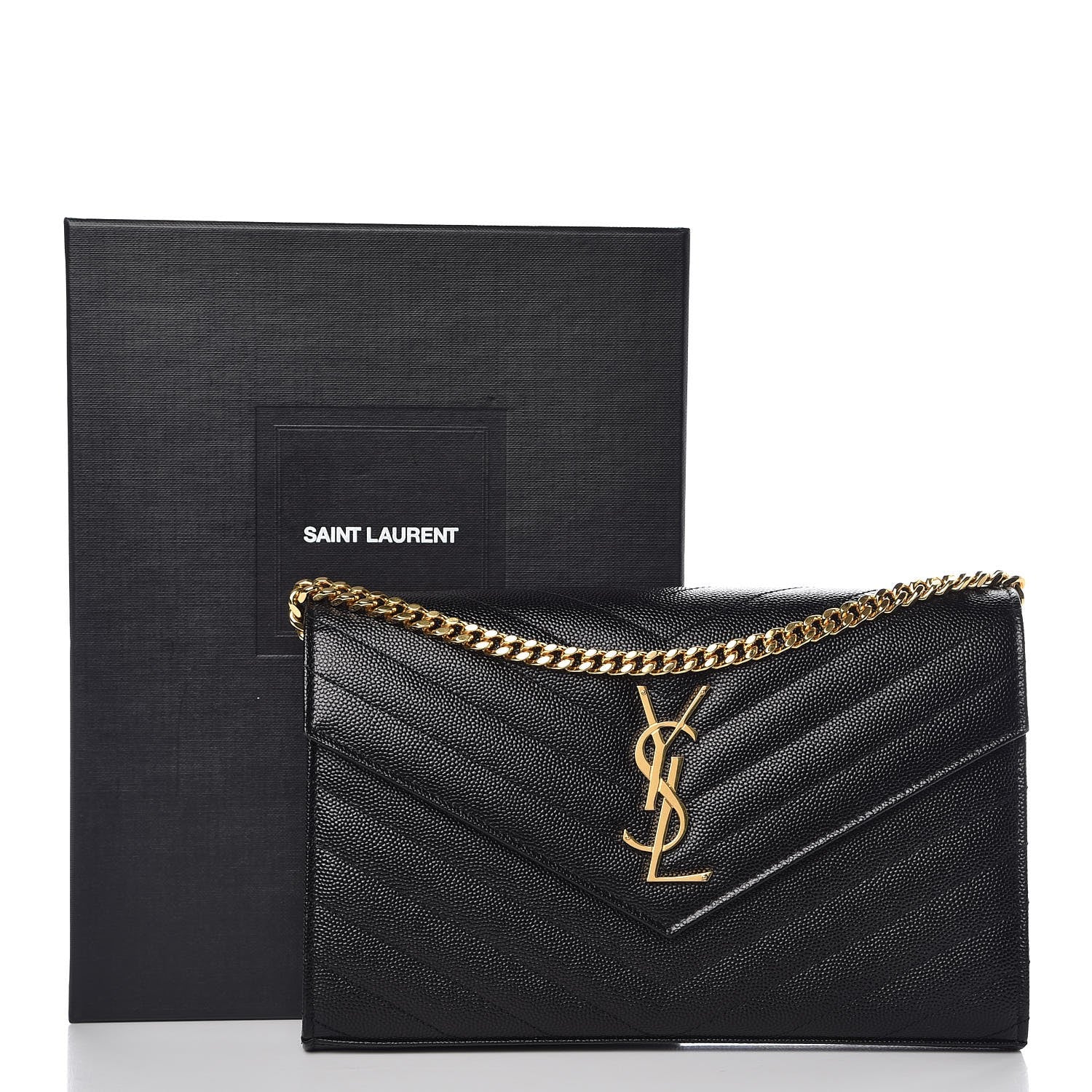 Saint Laurent Grain De Poudre Matelasse Chevron Monogram Chain Wallet Black 7 of 7
