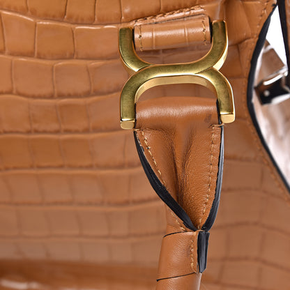 Chloe Calfskin Crocodile Embossed Small Marcie Satchel Autumnal Brown 11 of 11