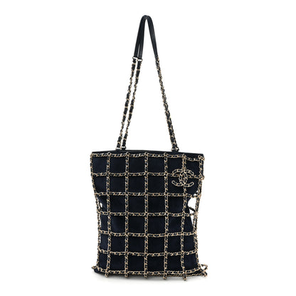 Chanel Suede Goatskin Large Shopping Chain Tote Navy Blue 1 of 9