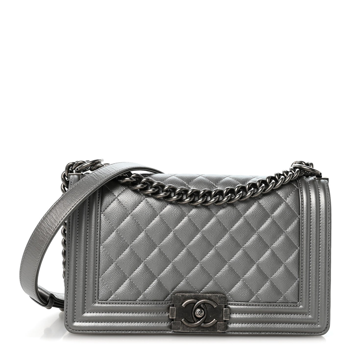 Metallic Caviar Quilted Medium Boy Flap Silver