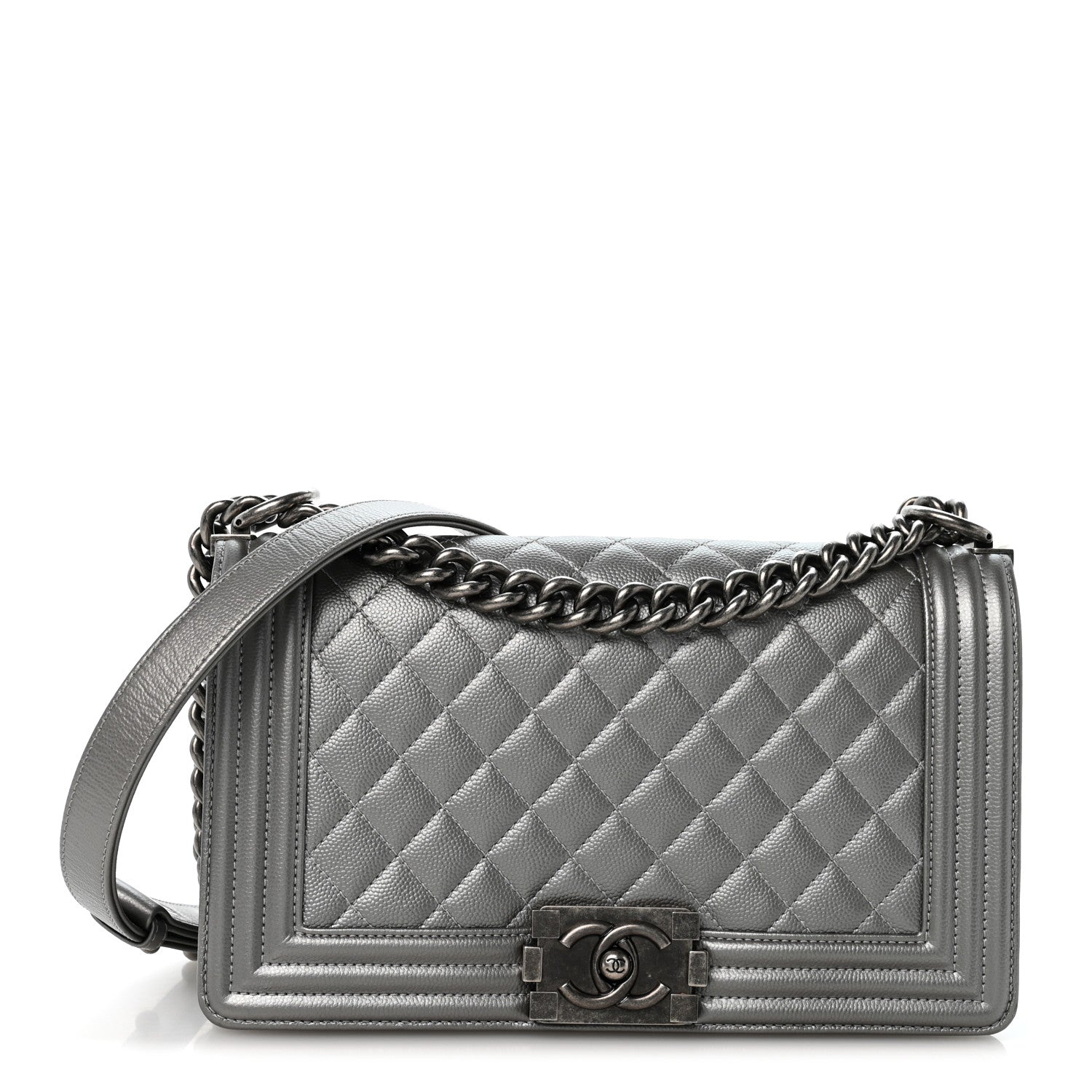 Chanel Metallic Caviar Quilted Medium Boy Flap Silver 1 of 14