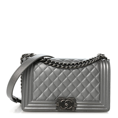 Chanel Metallic Caviar Quilted Medium Boy Flap Silver 1 of 14