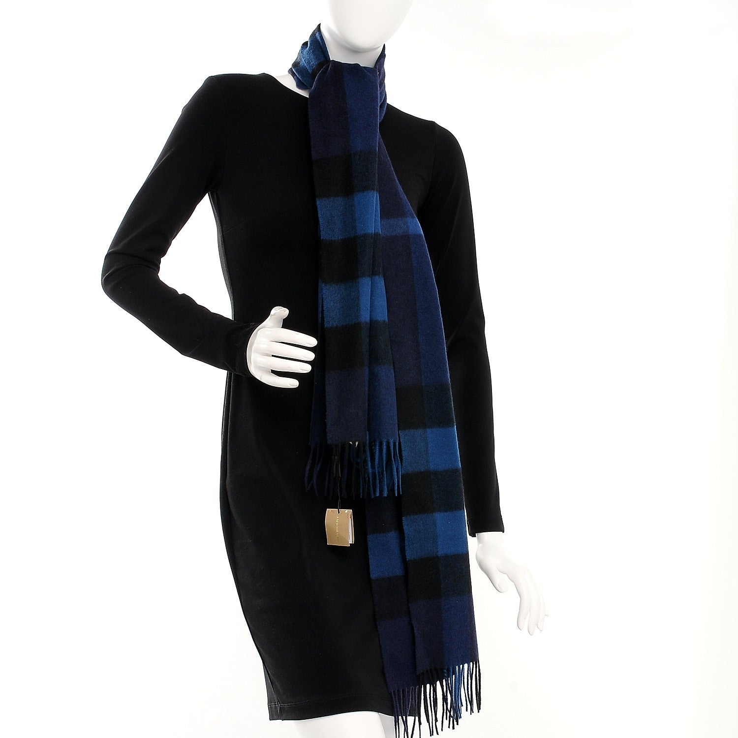 Burberry Cashmere Half Mega Check Fringe Scarf Indigo Blue 2 of 7