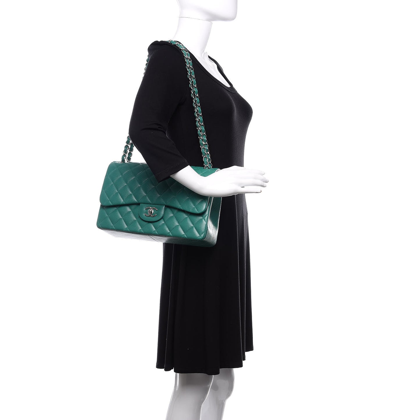 Caviar Quilted Jumbo Double Flap Green