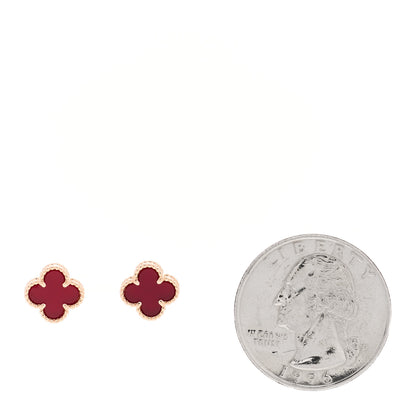 Van Cleef & Arpels 18K Rose Gold Carnelian Sweet Alhambra Earrings 2 of 4