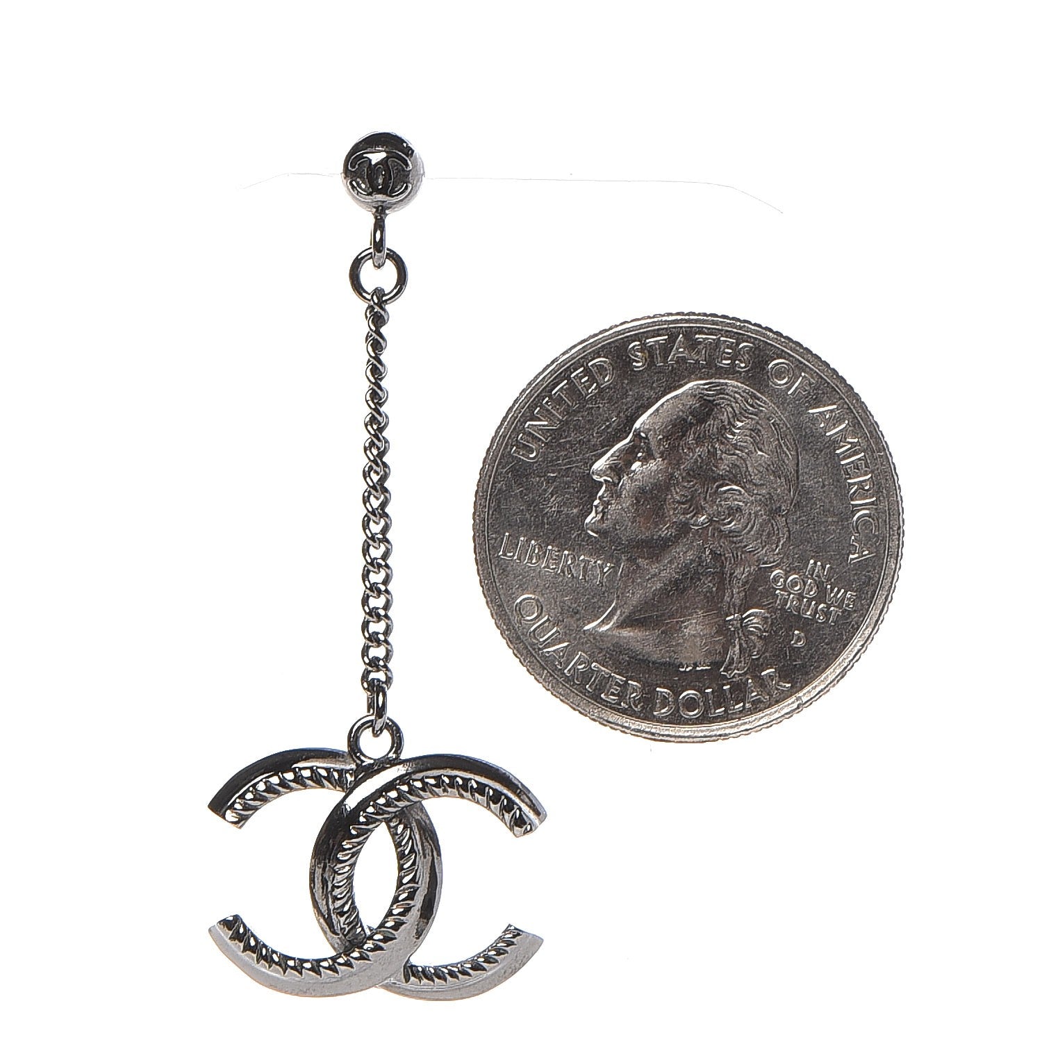 Chanel CC Drop Earrings Ruthenium 2 of 4