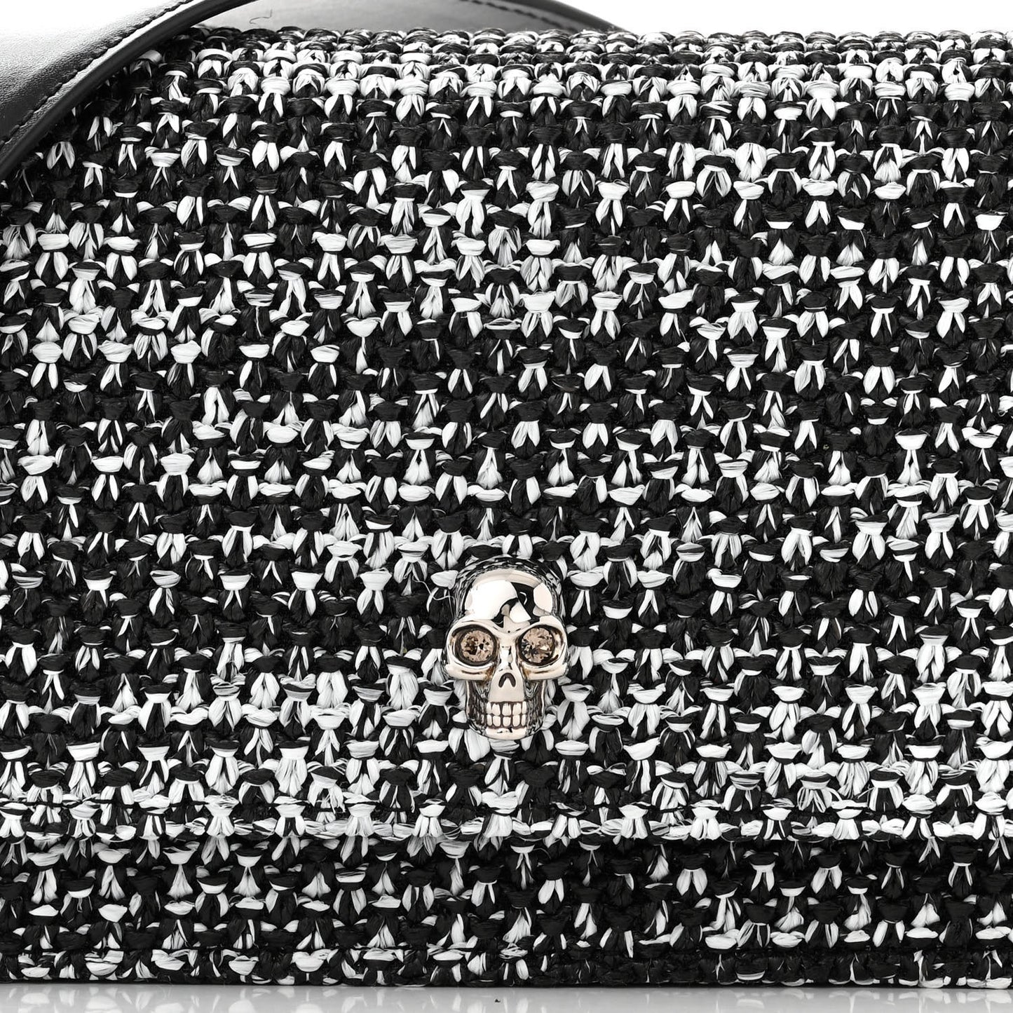 Raffia Skull Shoulder Bag Black White