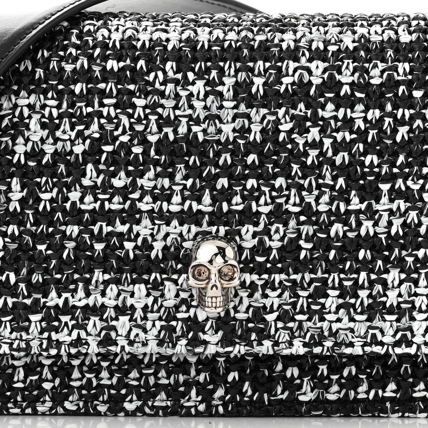 Alexander McQueen Raffia Skull Shoulder Bag Black White 7 of 9