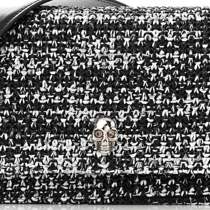 Alexander McQueen Raffia Skull Shoulder Bag Black White 7 of 9