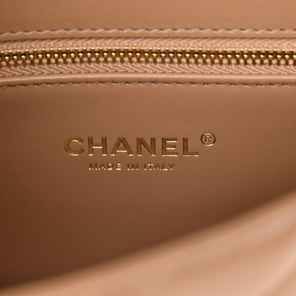 Chanel Shiny Calfskin Quilted Small Metal Chain Top Handle Flap Beige 6 of 12