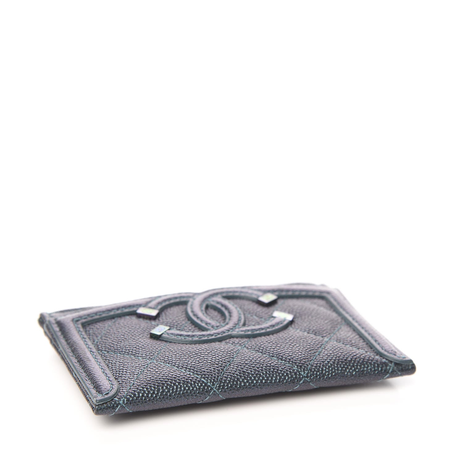 Chanel Iridescent Caviar Quilted Filigree Card Holder Dark Turquoise 3 of 8