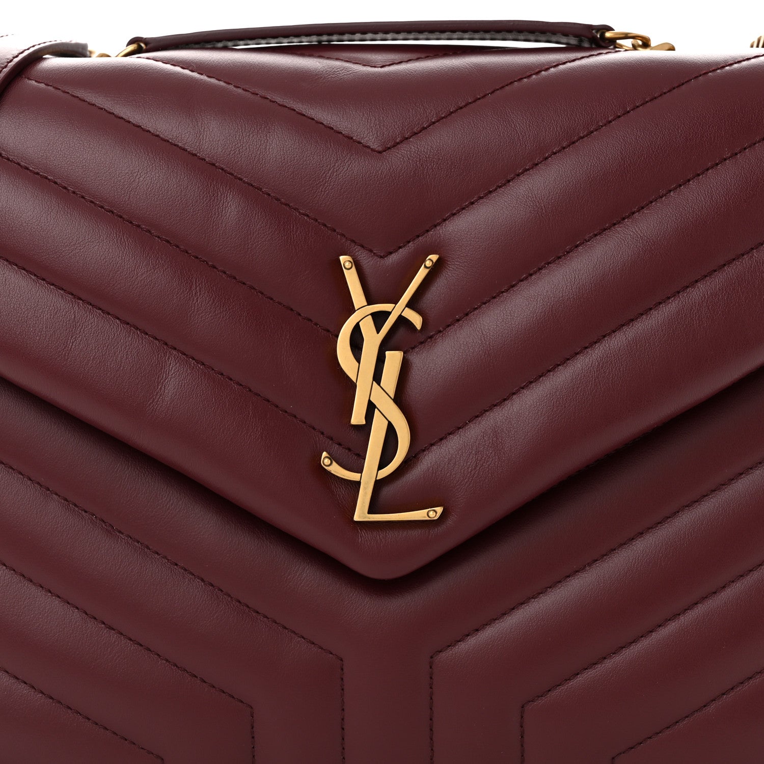 Saint Laurent Calfskin Y Quilted Monogram Medium Loulou Chain Satchel Rouge Legion 8 of 11