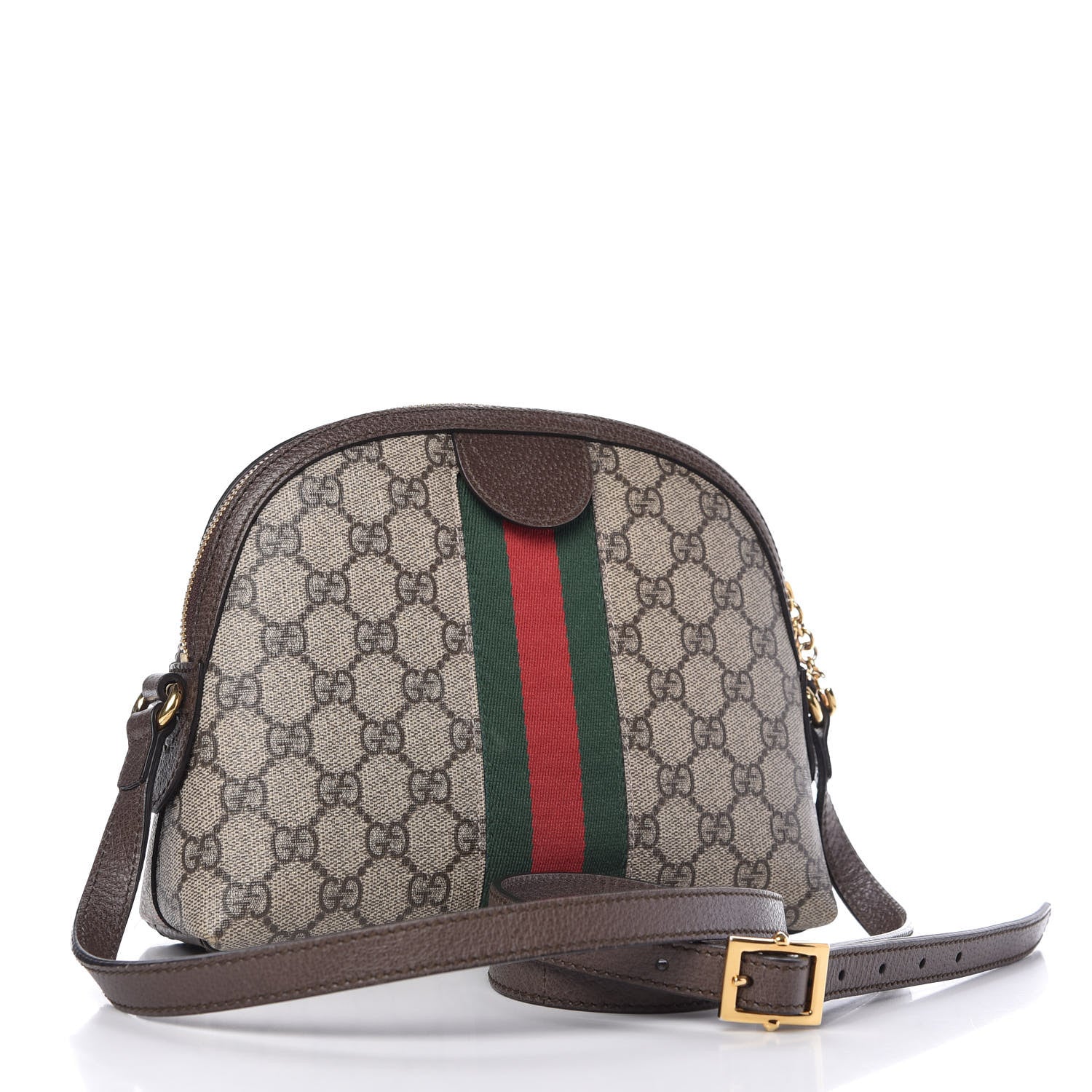 Gucci GG Supreme Monogram Textured Dollar Calfskin Web Small Ophidia Dome Shoulder Bag Beige Ebony New Acero 3 of 10