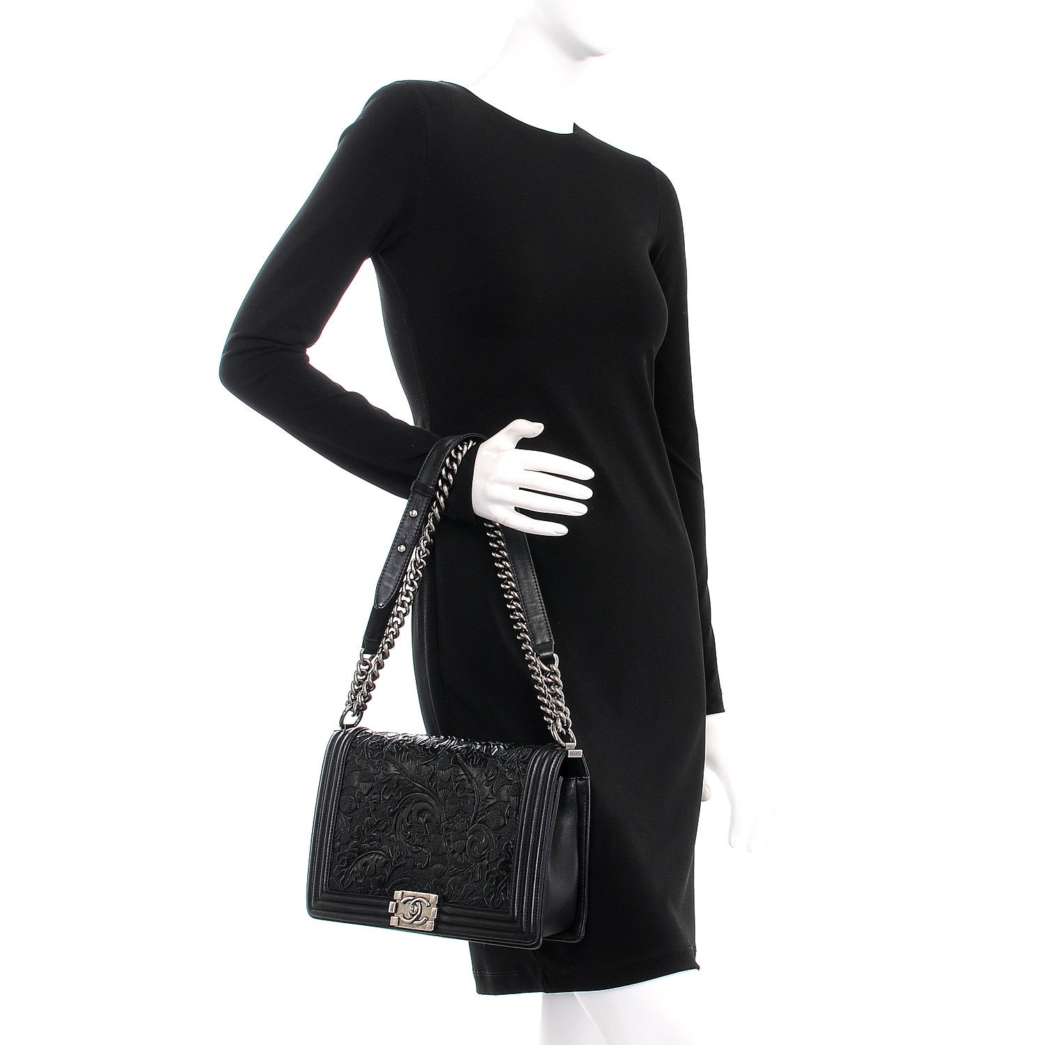 Chanel Calfskin Embossed New Medium Cordoba Boy Flap Black 3 of 13