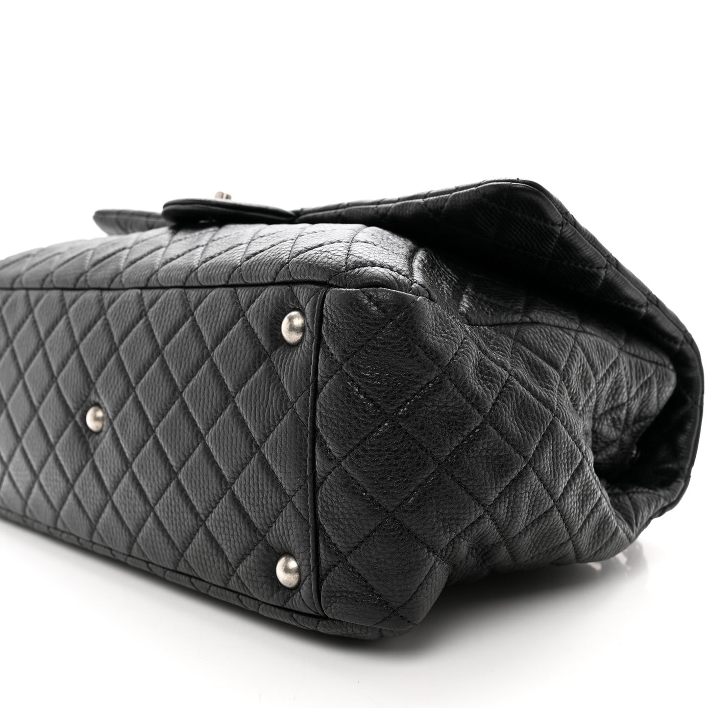 Grained Calfskin Quilted XXL Travel Flap Bag Black