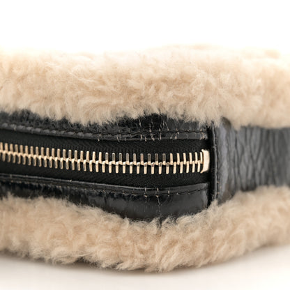 Chanel Shiny Crumpled Sheepskin Shearling Waist Bag Black Beige 9 of 12