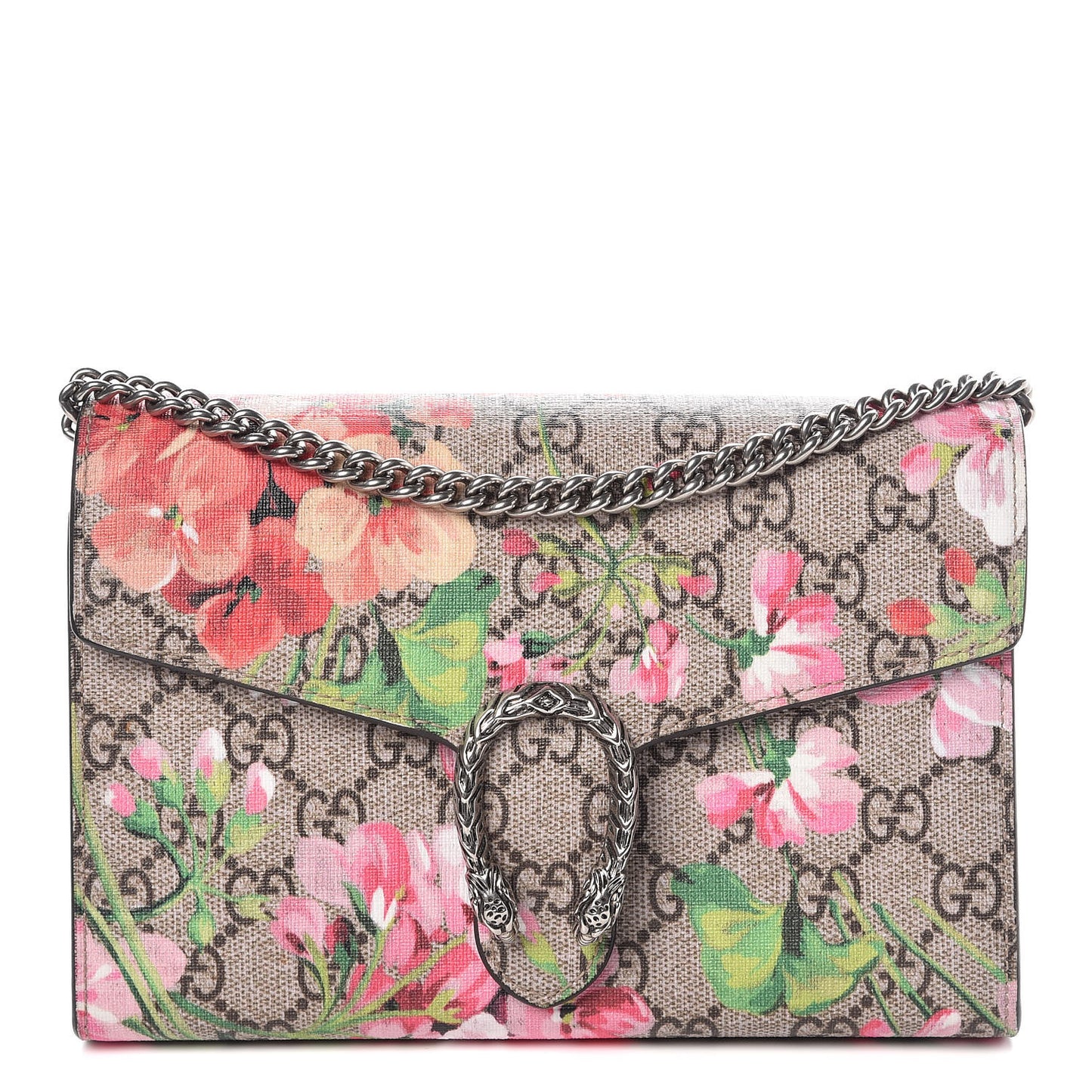 GG Supreme Monogram Blooms Mini Dionysus Chain Wallet Beige Multicolor Dry Rose