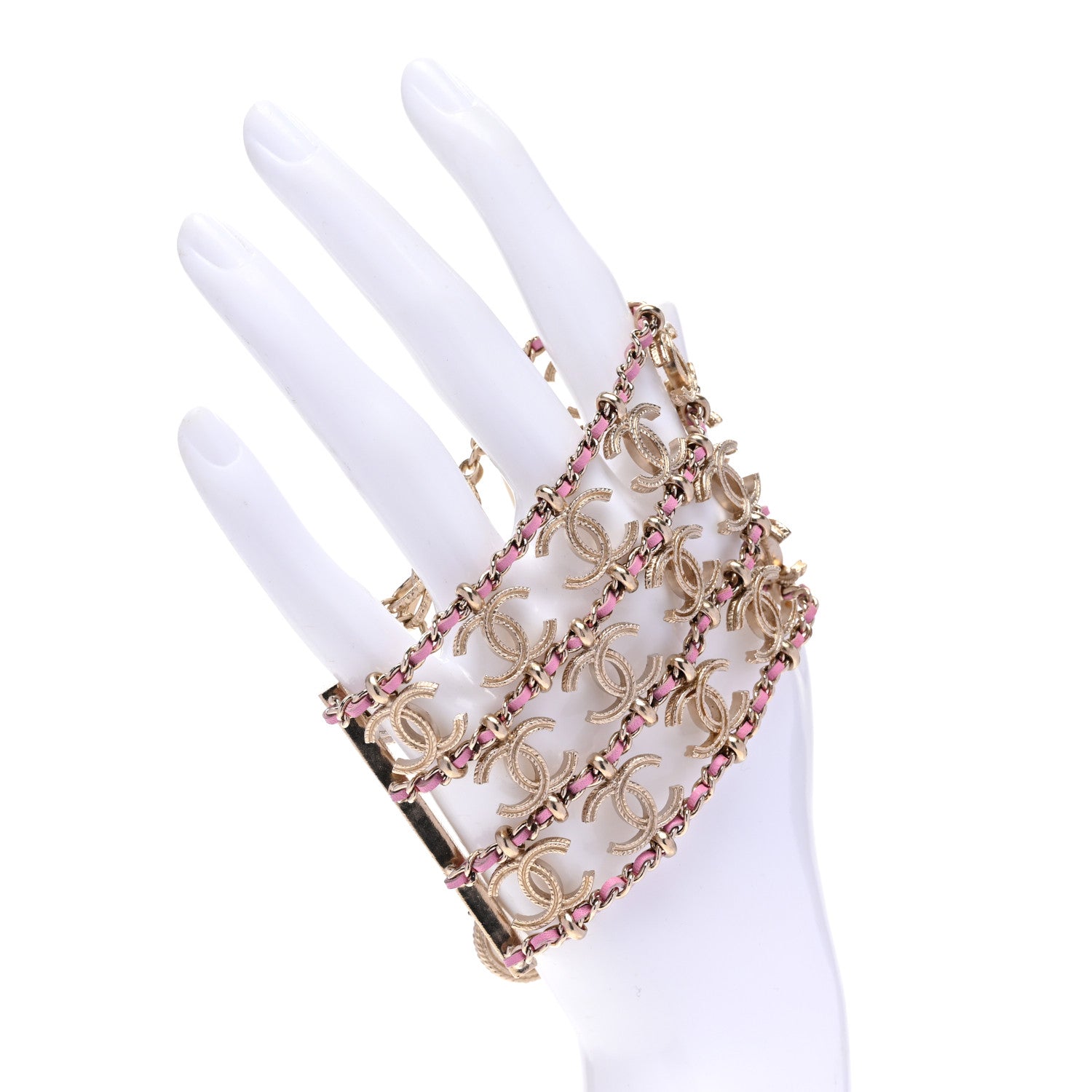 Chanel Metal Lambskin CC Chain Link Bracelet Gold Pink 2 of 5
