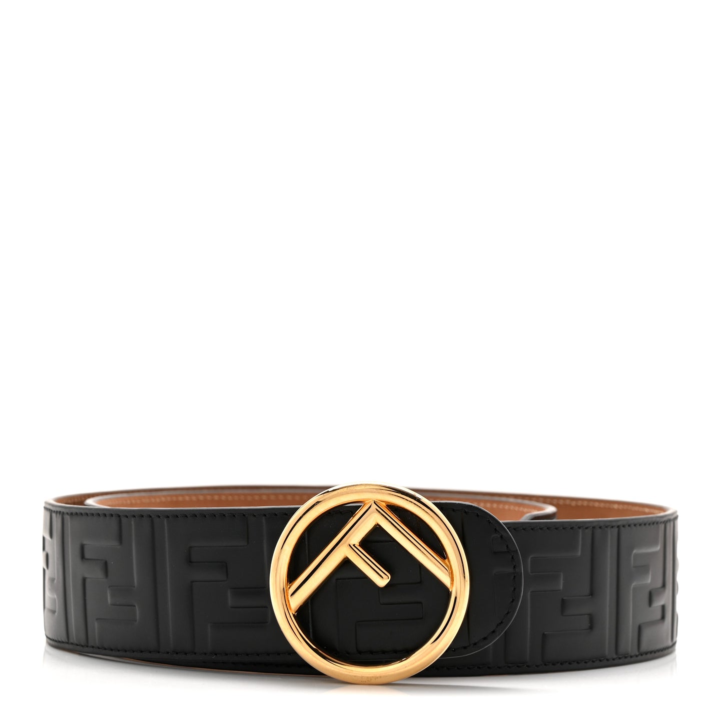 Calfskin F is Fendi FF 1974 Embossed Belt 85 34 Black