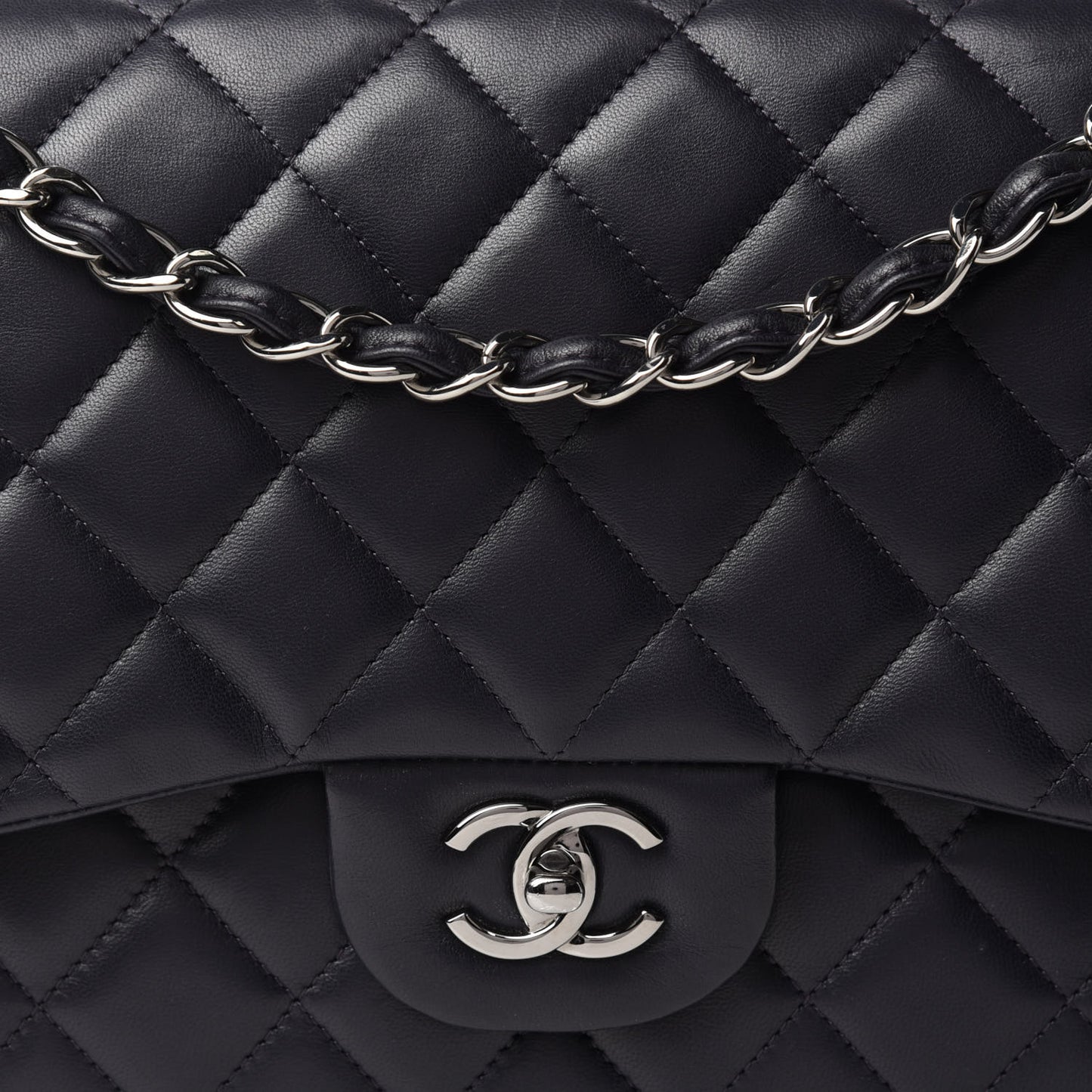 Lambskin Quilted Jumbo Double Flap Navy