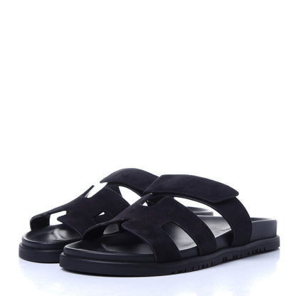 Hermes Suede Womens Chypre Sandals 39.5 Black 3 of 11