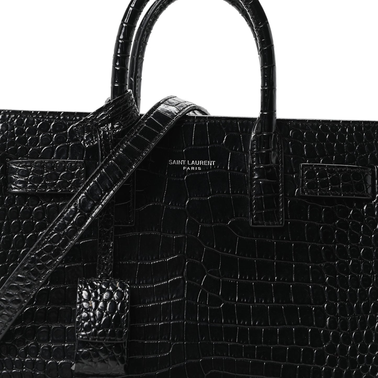 Calfskin Crocodile Embossed Nano Sac De Jour Black