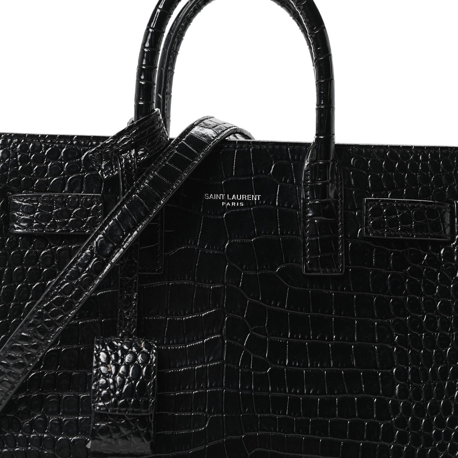 Saint Laurent Calfskin Crocodile Embossed Nano Sac De Jour Black 8 of 10