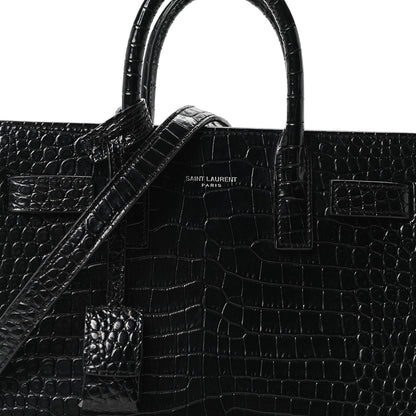 Saint Laurent Calfskin Crocodile Embossed Nano Sac De Jour Black 8 of 10