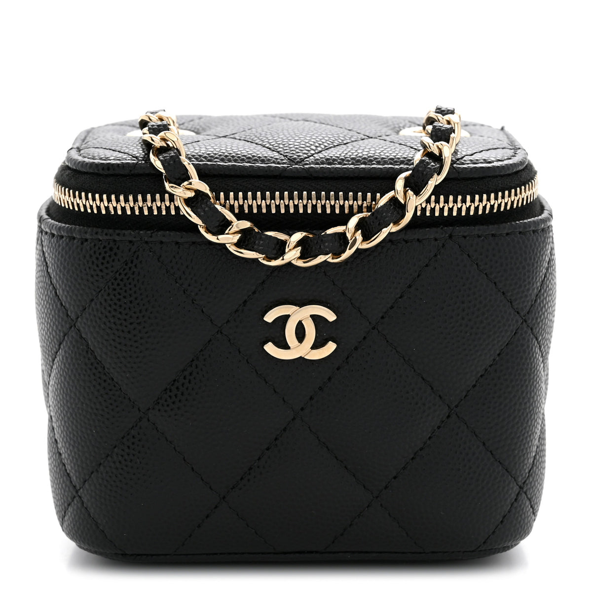 Caviar Quilted Mini Vanity Case With Chain Black