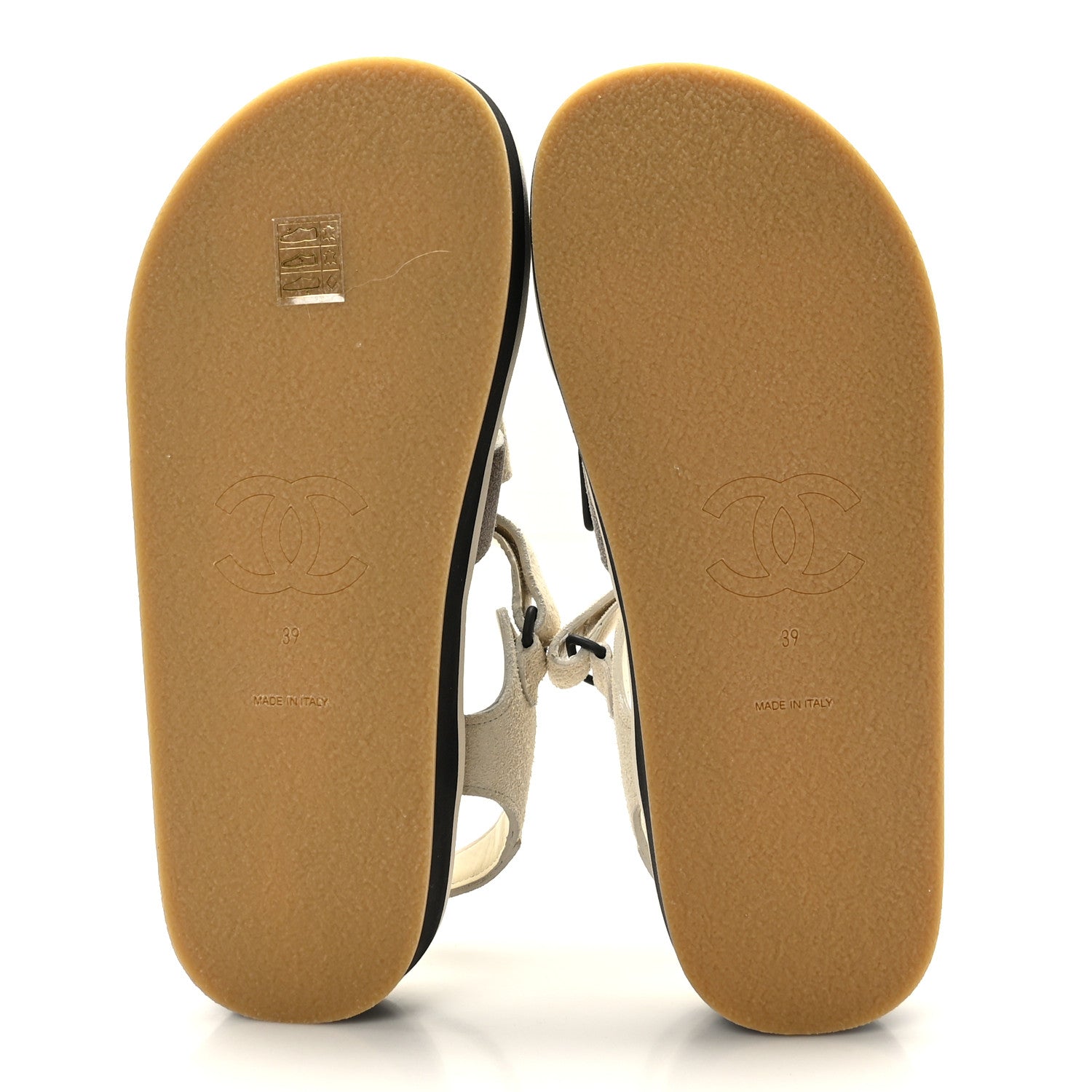 Chanel Suede Calfskin Velcro Flat Sandals 39 Ivory Dark Beige 5 of 8