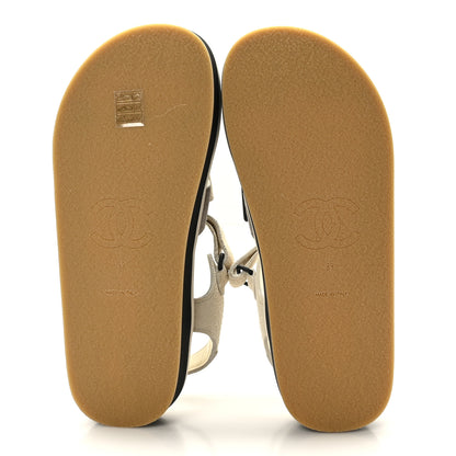 Chanel Suede Calfskin Velcro Flat Sandals 39 Ivory Dark Beige 5 of 8