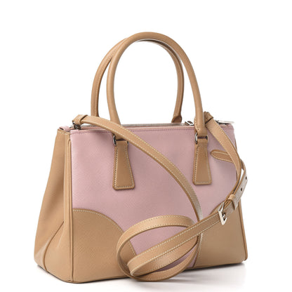 Prada Saffiano Small Bi-Color Galleria Double Zip Tote Pesco Naturale 4 of 11