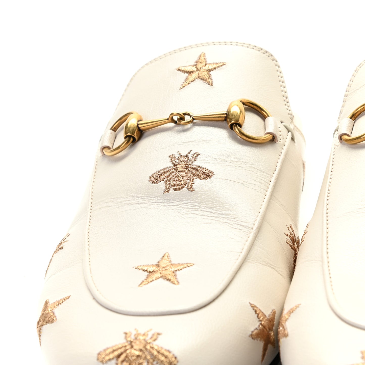 Goatskin Bee Star Embroidered Womens Princetown Slippers 39 Mystic White
