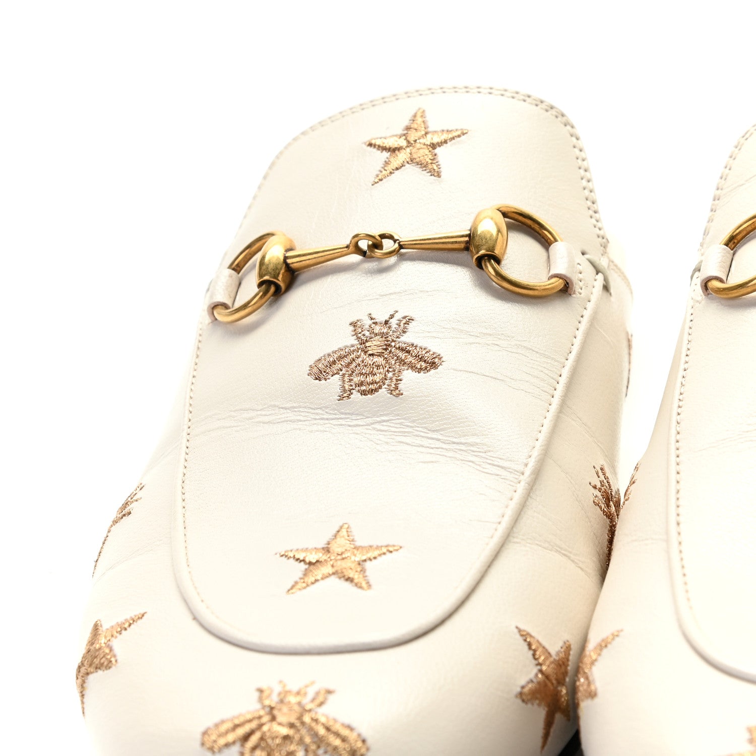 Gucci Goatskin Bee Star Embroidered Womens Princetown Slippers 39 Mystic White 9 of 16