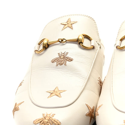 Gucci Goatskin Bee Star Embroidered Womens Princetown Slippers 39 Mystic White 9 of 16