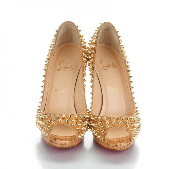 Christian Louboutin Shiny Cork Yolanda Spikes 120 Pumps 38 Natural 2 of 7