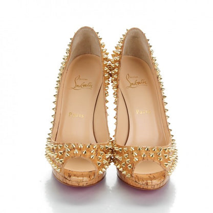 Christian Louboutin Shiny Cork Yolanda Spikes 120 Pumps 38 Natural 2 of 7