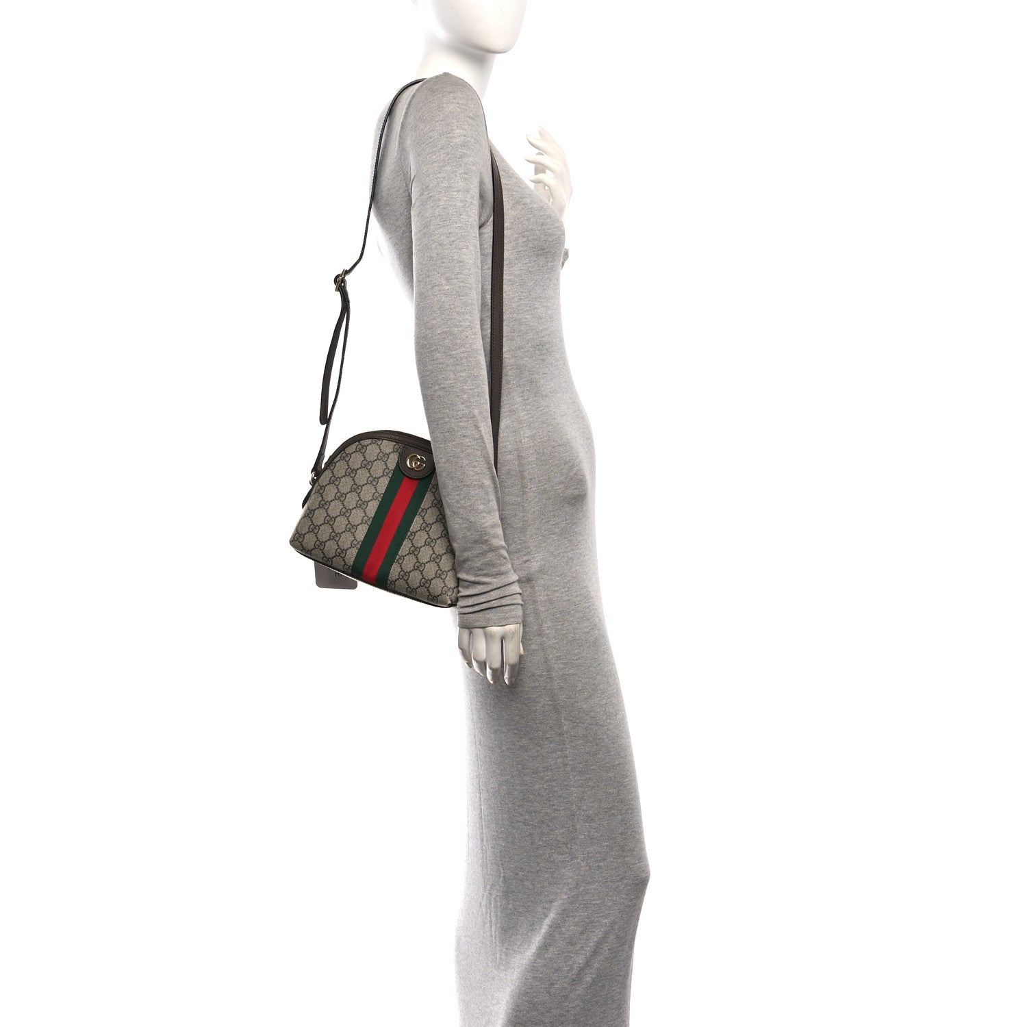 Gucci GG Supreme Monogram Textured Dollar Calfskin Web Small Ophidia Dome Shoulder Bag Beige Ebony New Acero 2 of 10