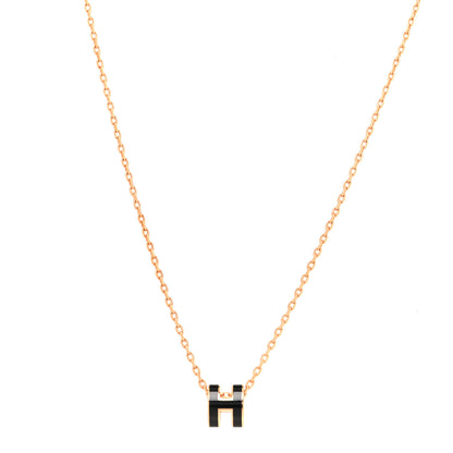 Hermes Lacquered Rose Gold Mini Pop H Pendant Necklace Black 1 of 6