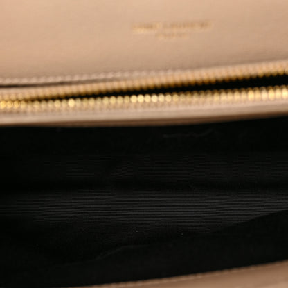 Saint Laurent Sheepskin Matelasse Chevron Monogram Medium College Bag Dark Beige 4 of 8
