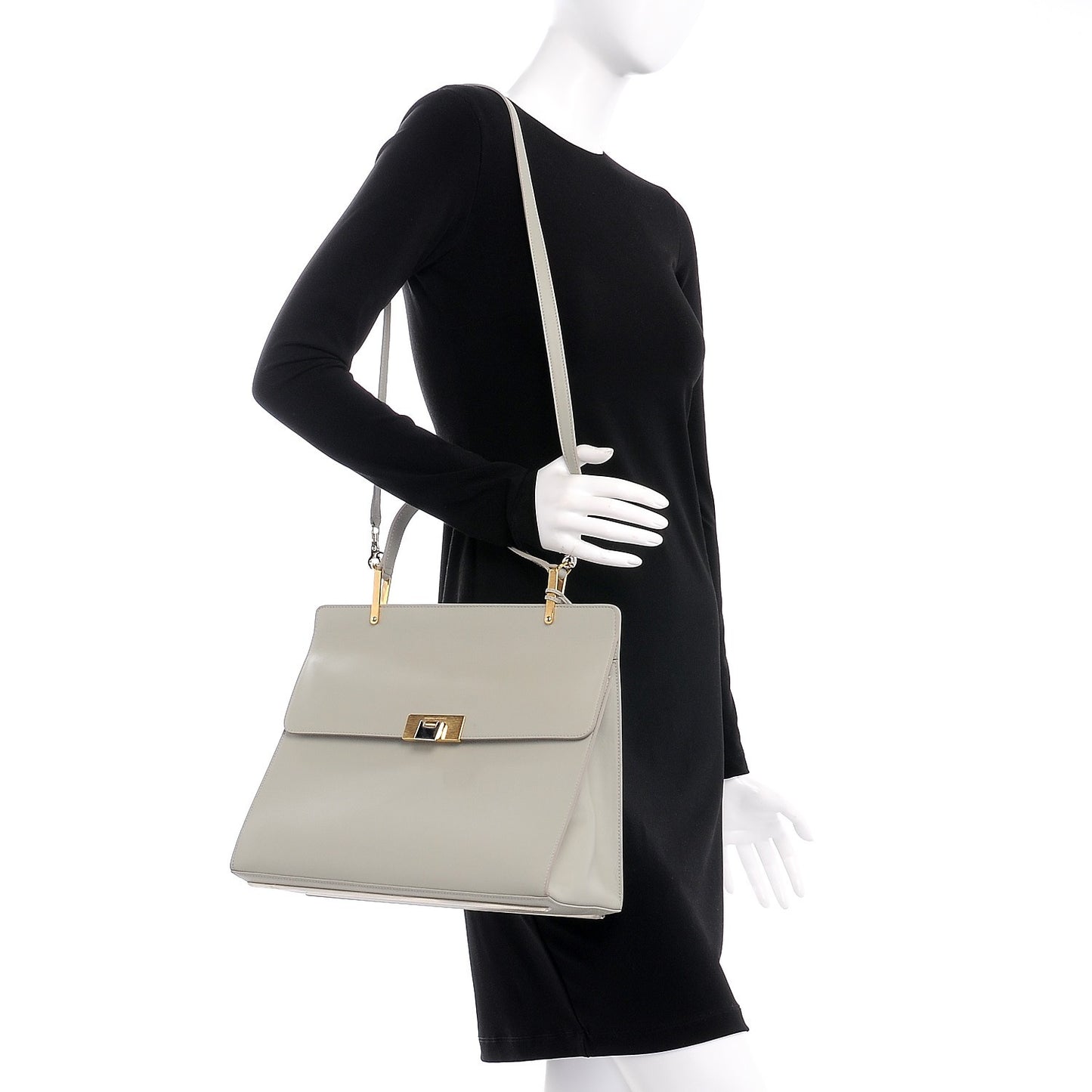 Smooth Calfskin Le Dix M Cartable Shoulder Bag Pearl Grey