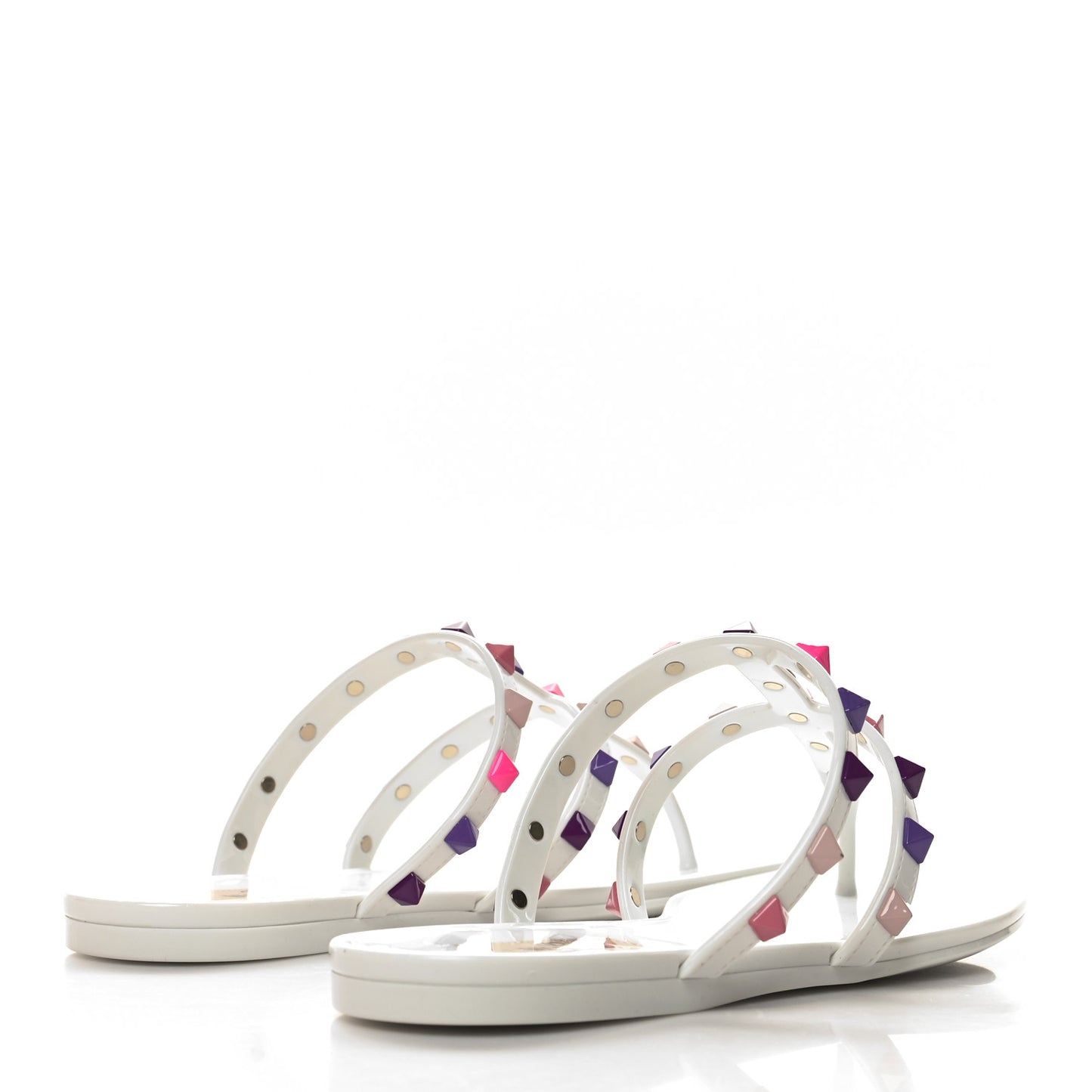 PVC Jelly Rockstud Caged Flat Thong Sandals 36 White Multicolor