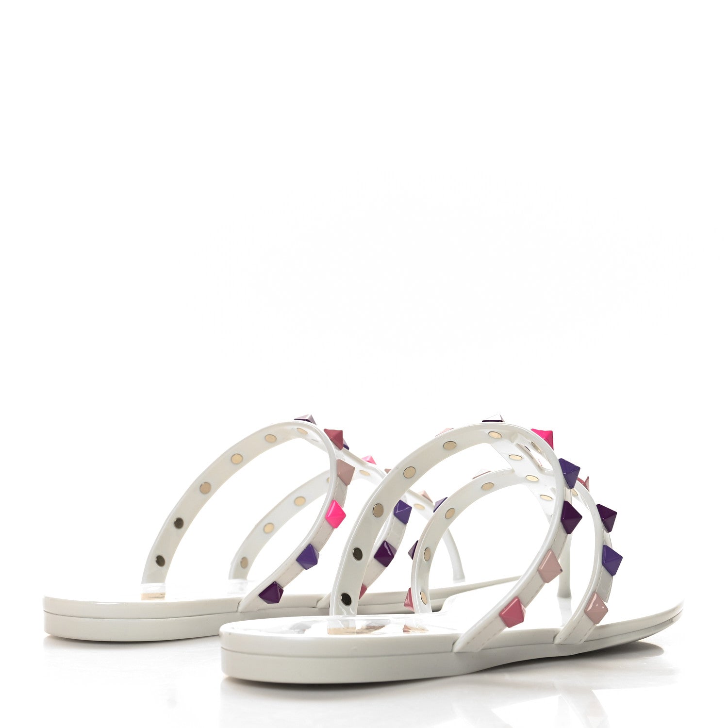 Valentino Garavani PVC Jelly Rockstud Caged Flat Thong Sandals 36 White Multicolor 4 of 8